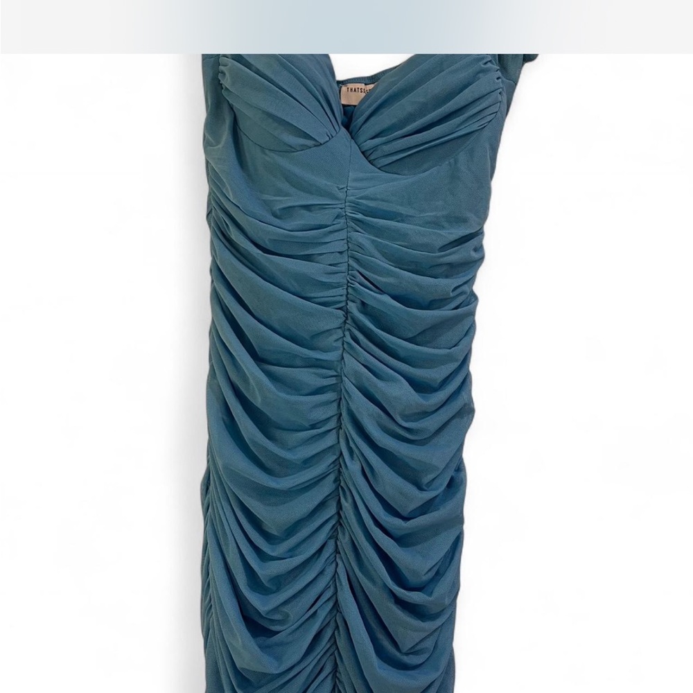 Chic Blue Ruched Mini Dress - Picture 3 of 8